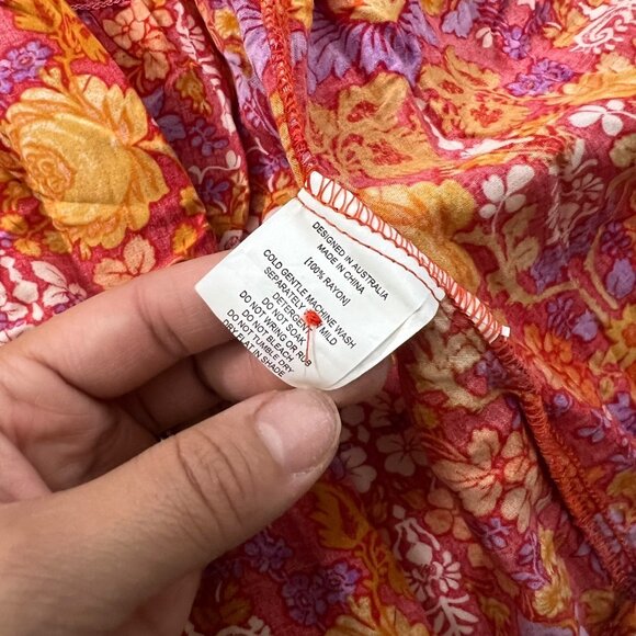 Abel the Label Cottagecore Floral Tiered‎ Midi Dress S Red Fall Prairie Peasant - Picture 12 of 16